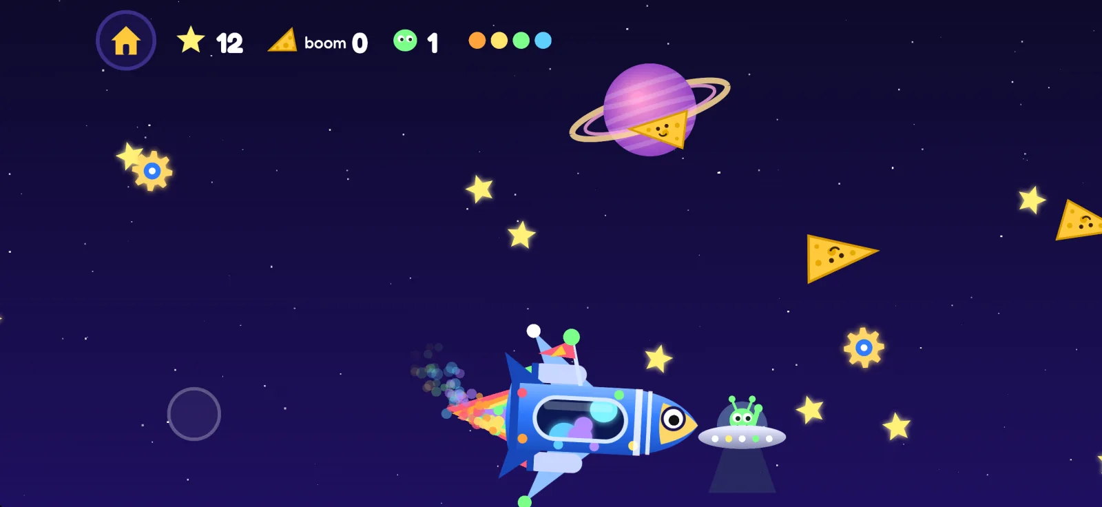 Cheese Belt: grinning cheese wedges and a ringed purple planet